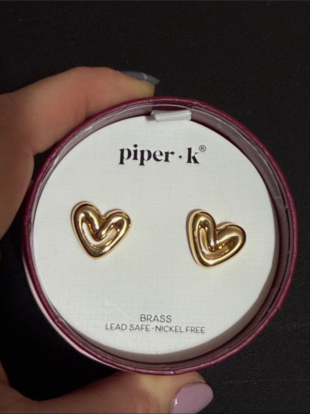 Piper K brass heart post earrings